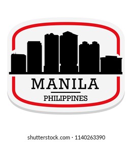 Manila Philippines Label Stamp Icon Skyline City Design Tourism.