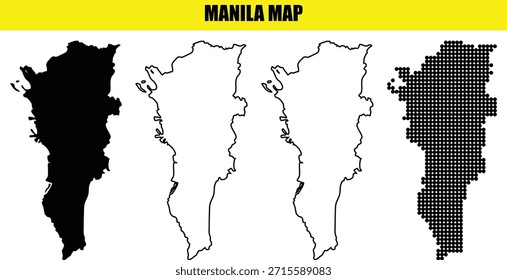 Manila Filipinas mapa representações preto preenchimento branco contorno e pontilhado mapa mostrando formas geográficas vetores ilustrações país capital