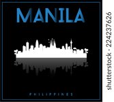 Manila, Philippines skyline silhouette vector design on parliament blue and black background.