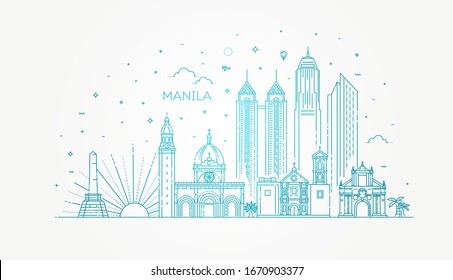 Manila Philippines vector City Skyline. Vector Illustration