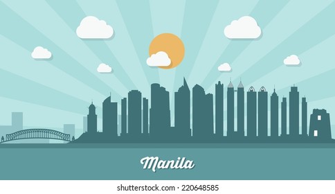 Manila skyline - flat design - vector illustration