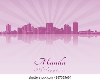 Manila skyline in purple radiant orchid in editable vector file