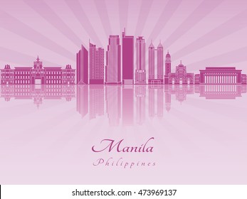 Manila skyline in purple radiant orchid in editable vector file