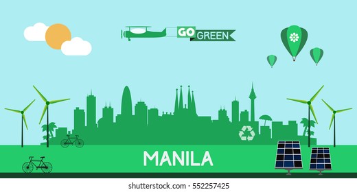 Manila skyline silhouette flat design vector, green city concept