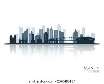 Manila skyline silhouette with reflection. Landscape Manila, Philippines. Vector illustration.