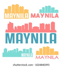 Manilla Philippines Flat Icon Skyline Vector Silhouette Design Set