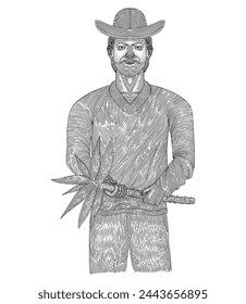  Manioc or cassava farmer, vintage engraving drawing style illustration