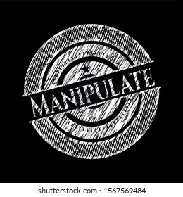 Manipulate chalkboard emblem on black board. Vector Illustration. Detailed.