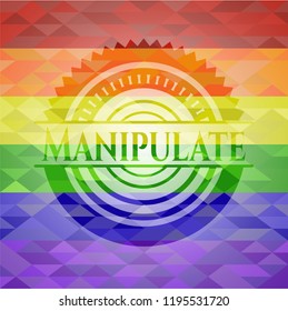 Manipulate emblem on mosaic background with the colors of the LGBT flag