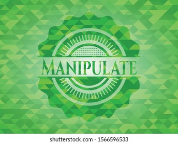 Manipulate green emblem with mosaic ecological style background. Vector Illustration. Detailed.