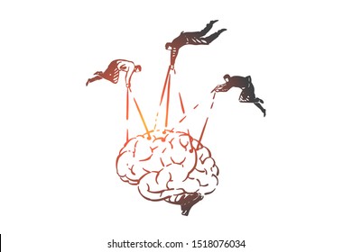 Manipulating human thinking, propaganda concept sketch. Hand drawn isolated vector