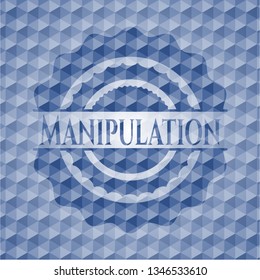 Manipulation blue emblem with geometric background.