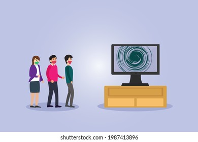 Manipulation and brainwashing vector concept. People watching television with hypnosis screen