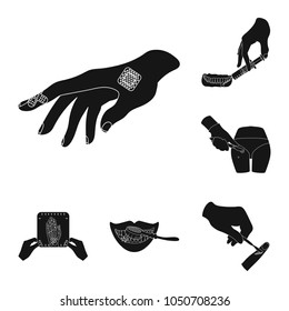 Manipulation by hands black icons in set collection for design. Hand movement in medicine vector symbol stock web illustration.