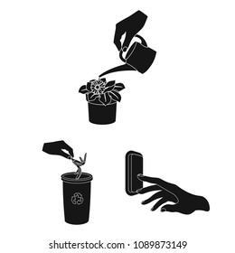 Manipulation by hands black icons in set collection for design. Hand movement vector symbol stock web illustration.