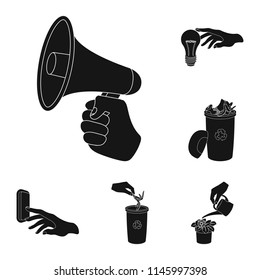 Manipulation by hands black icons in set collection for design. Hand movement vector symbol stock web illustration.