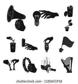 Manipulation by hands black icons in set collection for design. Hand movement vector symbol stock web illustration.