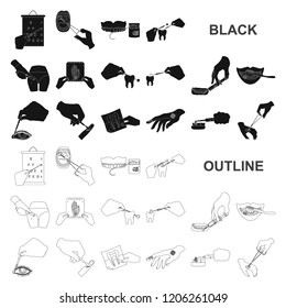 Manipulation by hands black icons in set collection for design. Hand movement in medicine vector symbol stock web illustration.