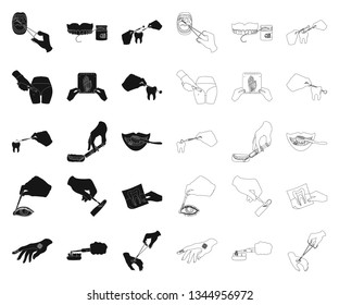 Manipulation by hands black,outline icons in set collection for design. Hand movement in medicine vector symbol stock web illustration.