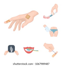 Manipulation by hands cartoon icons in set collection for design. Hand movement in medicine vector symbol stock web illustration.