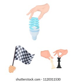 Manipulation by hands cartoon icons in set collection for design. Hand movement vector symbol stock web illustration.