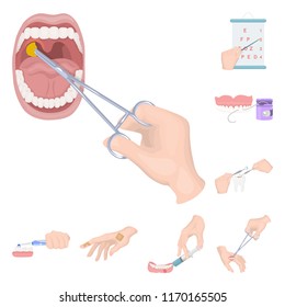 Manipulation by hands cartoon icons in set collection for design. Hand movement in medicine vector symbol stock web illustration.
