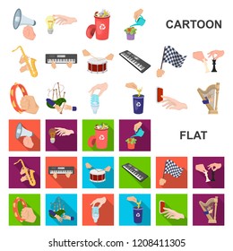 Manipulation by hands cartoon icons in set collection for design. Hand movement vector symbol stock web illustration.