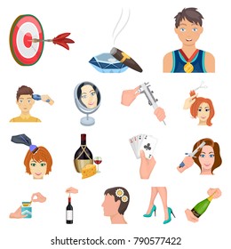 Manipulation by hands cartoon icons in set collection for design. Hand movement vector symbol stock web illustration.