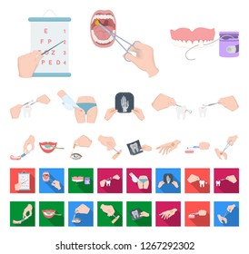 Manipulation by hands cartoon,flat icons in set collection for design. Hand movement in medicine vector symbol stock web illustration.