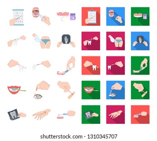 Manipulation by hands cartoon,flat icons in set collection for design. Hand movement in medicine vector symbol stock web illustration.