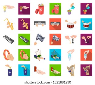 Manipulation by hands cartoon,flat icons in set collection for design. Hand movement vector symbol stock web illustration.