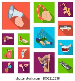 Manipulation by hands flat icons in set collection for design. Hand movement vector symbol stock web illustration.