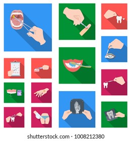Manipulation by hands flat icons in set collection for design. Hand movement in medicine vector symbol stock web illustration.