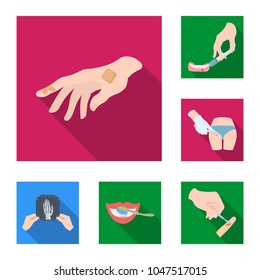 Manipulation by hands flat icons in set collection for design. Hand movement in medicine vector symbol stock web illustration.