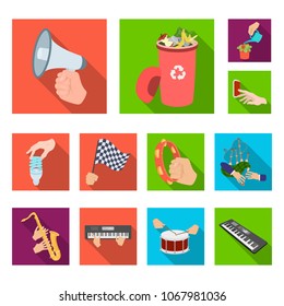 Manipulation by hands flat icons in set collection for design. Hand movement vector symbol stock web illustration.