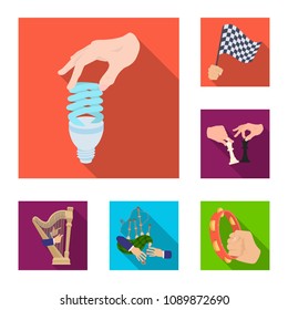 Manipulation by hands flat icons in set collection for design. Hand movement vector symbol stock web illustration.