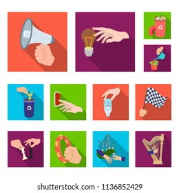 Manipulation by hands flat icons in set collection for design. Hand movement vector symbol stock web illustration.
