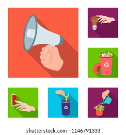 Manipulation by hands flat icons in set collection for design. Hand movement vector symbol stock web illustration.