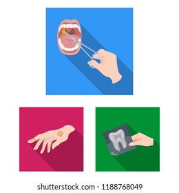Manipulation by hands flat icons in set collection for design. Hand movement in medicine vector symbol stock web illustration.