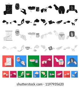 Manipulation by hands flat icons in set collection for design. Hand movement in medicine vector symbol stock web illustration.