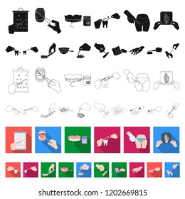 Manipulation by hands flat icons in set collection for design. Hand movement in medicine vector symbol stock web illustration.