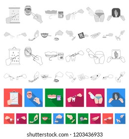 Manipulation by hands flat icons in set collection for design. Hand movement in medicine vector symbol stock web illustration.