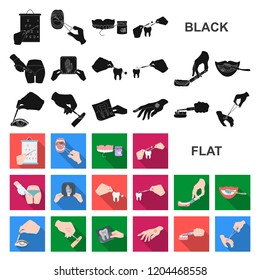 Manipulation by hands flat icons in set collection for design. Hand movement in medicine vector symbol stock web illustration.