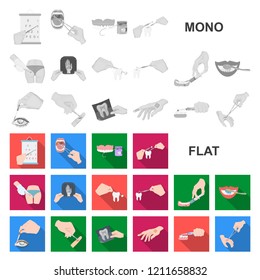Manipulation by hands flat icons in set collection for design. Hand movement in medicine vector symbol stock web illustration.