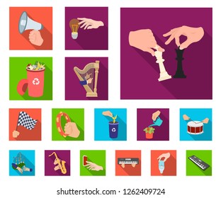 Manipulation by hands flat icons in set collection for design. Hand movement vector symbol stock web illustration.