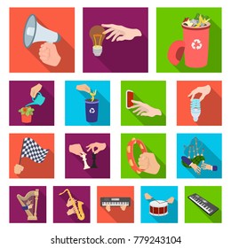 Manipulation by hands flat icons in set collection for design. Hand movement vector symbol stock web illustration.