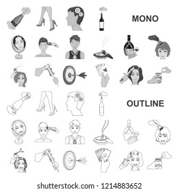 Manipulation by hands monochrom icons in set collection for design. Hand movement vector symbol stock web illustration.