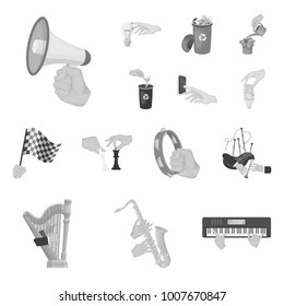 Manipulation by hands monochrome icons in set collection for design. Hand movement vector symbol stock web illustration.