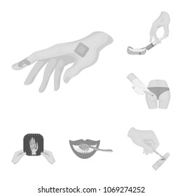 Manipulation by hands monochrome icons in set collection for design. Hand movement in medicine vector symbol stock web illustration.