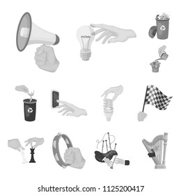 Manipulation by hands monochrome icons in set collection for design. Hand movement vector symbol stock web illustration.
